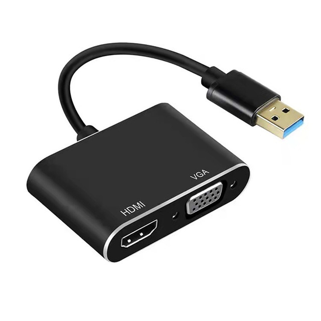 Wholesale 1080P USB 3.0 to HDMI VGA Adapter 2 in 1 USB Hub with HDMI and VGA for PC Monitors HDMI and Project