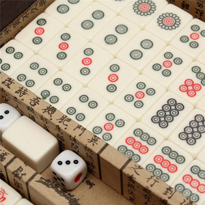Juego de Mahjong chino de tamaño compacto, 144 fichas blancas grabadas, juego portátil para vacaciones, playa, campamento de verano, transporte para mochileros - Product Image 1