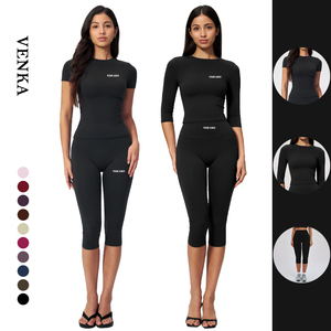 Ensemble de yoga pour femme, coupe ajustée, séchage rapide, haut à col rond, pantalon taille haute sans ligne de dénudation visible - Product Image 1