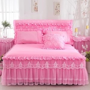 <strong>King</strong>/Queen <strong>Size</strong> Princess <strong>Bedding</strong> Bedspreads Sheet Lace Bed Skirt +2pieces Pillowcases <strong>Bedding</strong> <strong>Set</strong> - Product Image 1