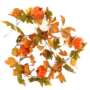 Maple leaves and pumpkin garland decor Artificial Fall-color leaves Holiday decor wholesale 13212 fall garland