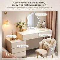 Table de toilette intégrée style crème avec panneau lumineux, meuble de maquillage moderne pour chambre à coucher, mobilier de maison