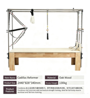 Ensemble d'équipements de Pilates Reformer en bois : Correcteur, Chaise, Lit, Tapis, Planche, Échelle, Baril