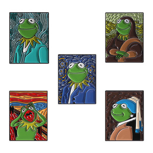 Vintage pintura al óleo Rana obra maestra <span class=keywords><strong>Kermit</strong></span> Rana grabado personalizado Animal ropa mochila Metal insignia - Product Image 5