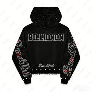 Vêtement de rue personnalisé d'hiver, lourd, délavé, 100% coton, imprimé, court, délavé à l'acide, surdimensionné, zippé, brodé de strass - Product Image 2