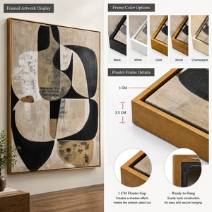 Grandi Dipinti Astratti Acrilici Fatti a Mano, Stile Boho Minimalista, Geometrici Marroni e Neri, Arte Murale su Tela 3D Testurizzata Wabi Sabi - Product Image 4