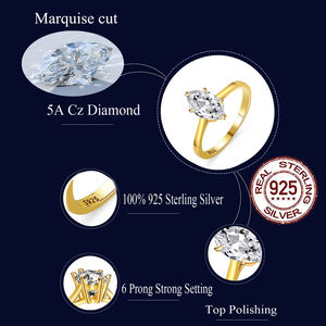 Verlobungsringe für Damen aus echtem 925er Sterlingsilber, 18K vergoldet, mit einzelnem Zirkonia im Marquiseschliff, edler Fingerschmuck - Product Image 6