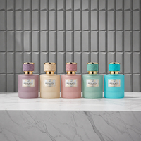 Flacon de parfum vide cylindrique artistique et coloré de 50 ml, personnalisé, luxueux, unique, avec couvercle doré, en verre, avec boîte cadeau