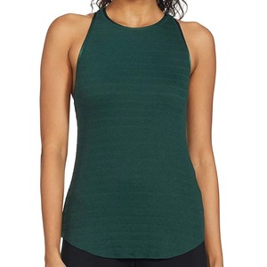 Women Solid Color Knitted <b>Halter</b> Tank <b>Top</b> Breathable Sporty Fit Regular Length <b>Green</b> 100%Cotton Front Logo Customizable - Product Image 1