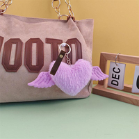 Vleugels Liefde Hanger Valentijnsdag Sleutelhanger Hart Pluizige Pom Poms PU Lederen Sleutelhangers Engel Sleutelhanger Hangertjes
