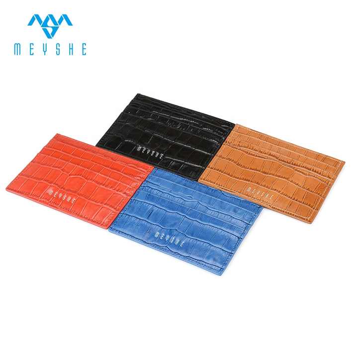Factory Custom Luxury RFID Blocking Mini Visa Credit Card Holder Genuine Crocodile Leather Embossed Logo Crocodile Wallet