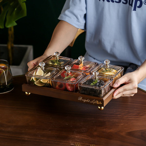 <span class=keywords><strong>Assiette</strong></span> à Collation de Luxe <span class=keywords><strong>en</strong></span> Bois de Bambou avec Couvercle, Compartiments pour Fruits Secs, Ingrédients, Sauce Fondue et Assaisonnement <span class=keywords><strong>en</strong></span> <span class=keywords><strong>Verre</strong></span> - Product Image 2