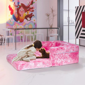 Children's Folding <b>Sofa</b> With Handrails High Elasticity Foam Sponge For 3 Year And Above <b>Kids</b> Pink Color Option - Product Image 1