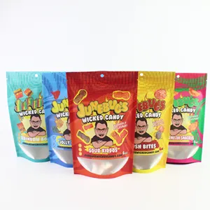 Soft touch material custom printed foil plastic stand up ziplock food packaging bag with window for Wicked candy