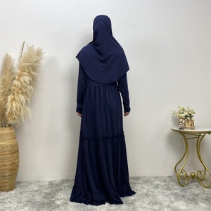 6378# Comfortable Stretchy Jersey Dress Crew Neck Long Sleeve Malaysia Women Closed Abaya Dresses With Zippers 8 Colors - Product Image 4