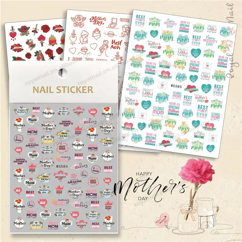 Kleurrijke Hete Stempelfolie 3d Moederdag Zelfklevende Nagelsticker Sticker Sticker Voor Manicure Nail Art Decoratie