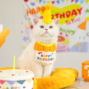 2024 sıcak satış Pet doğum günü nakış sevimli yaka tükürük bandana yay şapka kedi ve köpek parti aksesuarları