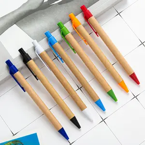 قلم حبر جاف صديق للبيئة ، مواد قابلة لإعادة التدوير ، قلم حبر جاف ، طباعة شعار ، قلم ورقي بلاستيك شخصي