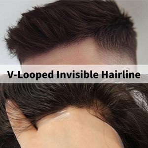 Topunique para <span class=keywords><strong>hombre</strong></span>, 0,03mm, ultrafino, sin nudos, con bucle en V, 8x10 pulgadas, de PU Base, 90% densidad de luz, sistema de tupé de cabello humano Remy - Product Image 3