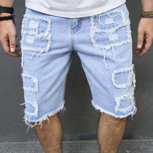 Men's Retro Washed Denim Shorts Trendy Solid Beach Shorts with Shorts Casual Cotton <b>Fabric</b> Plain Dyed OEM Available - Product Image 1