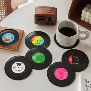 Vintage Mug Coaster Vinyl Not Easily Deformed Record Coaster <b>Silicone</b> Coaster Silica Gel Vinyl Placemat Insulation - Product Image 3