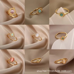 여성용 반지 18K 금 도금된 구리 반지 레트로 오팔 반지 - Product Image 4