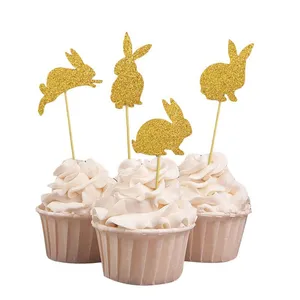 12pcs金色兔子纸杯蛋糕礼帽复活节兔子主题蛋糕装饰闪光男孩女孩婴儿淋浴派对装饰SQ152