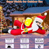Père Noël gonflable allongé de 1,80 m avec cigare et lumière LED, décoration de Noël gonflable pour jardin, pelouse, maison, fête en plein air