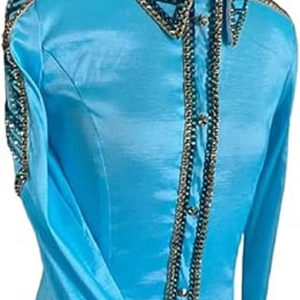 Chất Lượng Cao Cấp Ánh Sáng Màu Xanh <span class=keywords><strong>Panhandle</strong></span> Rắn Của Phụ Nữ Horsemanship Áo Sơ Mi Co Giãn tâng bốc Phương Tây Hiển thị Snap Áo Sơ Mi - Product Image 1