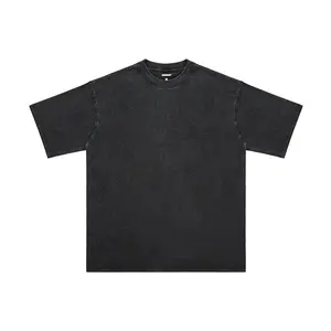 Vintage Wholesale Washed Tshirt Dtg Black Oversized 250GSM Drop Shoulder Men Tee Shirt Heavyweight Cotton Acid Wash T Shirt