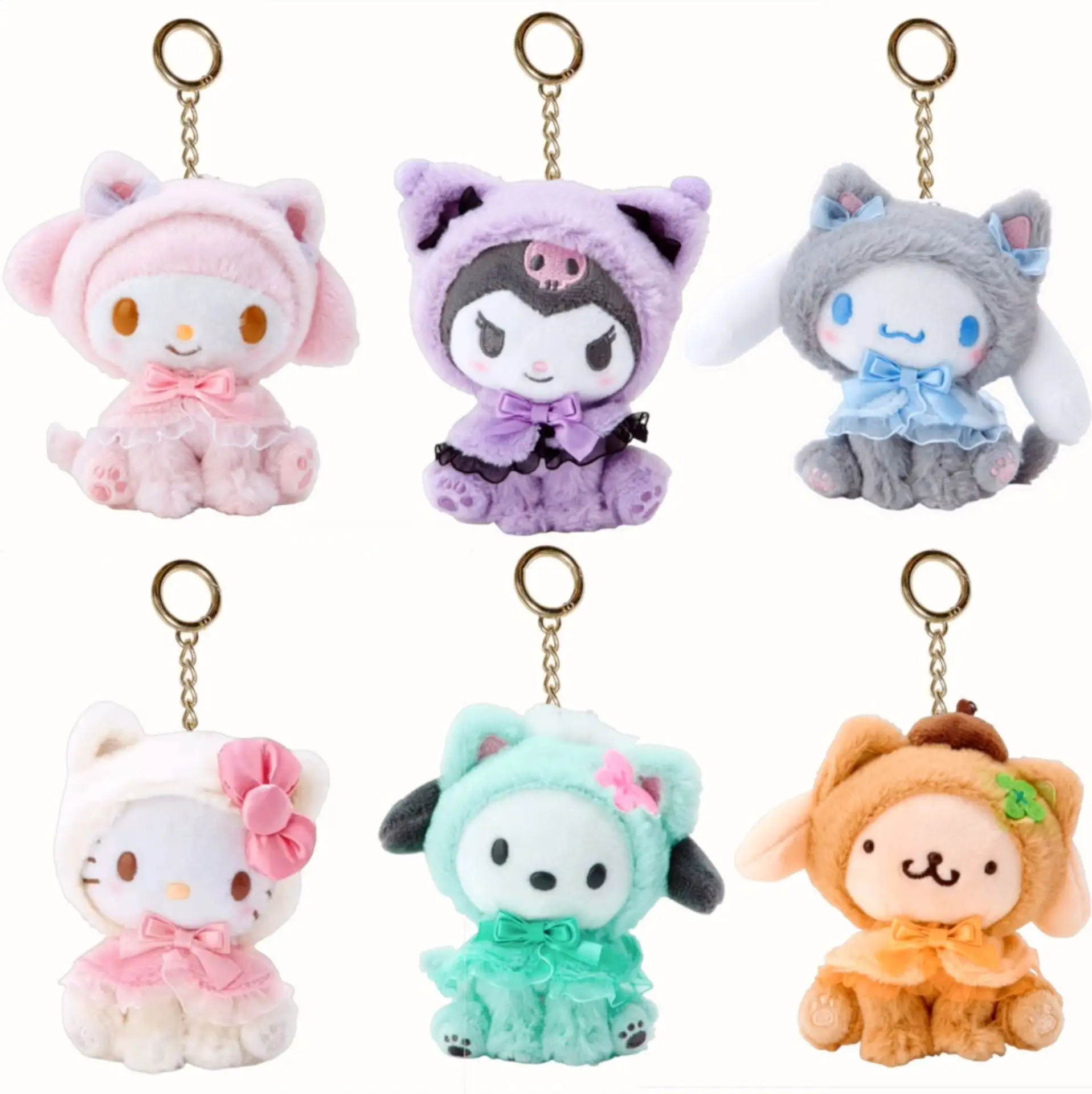 High Quantity Carton Accessories Cute Kawaii My Melody Kuromi Hello KT Stuffed Plush Soft Cartoon Toys Plush Keychains