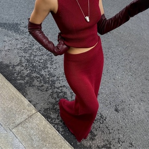 Vente flash - Ensemble 2 pièces pour femmes, veste sans manches et jupe slim en tricot, nouvelle collection printemps-été, tendance - Product Image 6