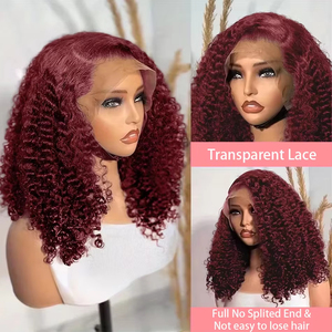 Parrucca a Bob corta Color rosso bordeaux 99J parrucche ricciolose ricciolite 13X4 pizzo anteriore Pre pizzicato con <span class=keywords><strong>capelli</strong></span> da bambino da donna 12 16 pollici - Product Image 2