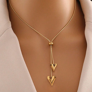 Collar colgante de moda chapado en oro PVD de 14K y 18K, de acero inoxidable 316L personalizado, joyería fina, collar tipo lariat con forma de corazón para mujer. - Product Image 2