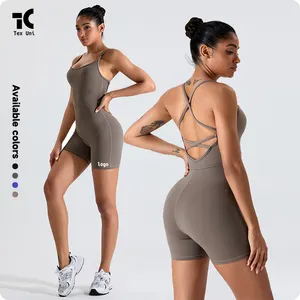 Kualitas Terbaik grosir kustom Logo Yoga Jumpsuit pakaian olahraga wanita Activewear kebugaran Gym pakaian Yoga pakaian ketat Bodysuit