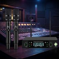 Système de microphone sans fil UHF double micro portable avec écran LCD, multicanal, longue portée, en métal, OEM, pour karaoké et scène, vente en gros usine
