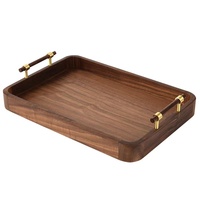 Plateau en bois de noyer de qualité supérieure avec poignées, plateau de service rectangulaire profond pour la décoration de la table à thé ou à café, style zen