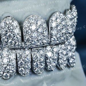 Factory Custom Men Women Top Bottom 2 4 6 8 10 S925 Silver 10K 14K 18K Solid <strong>Gold</strong> D VVS Moissanite Diamond <strong>Grillz</strong> for <strong>Teeth</strong>