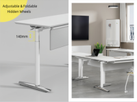 Mesa de Entrenamiento Moderna Plegable y Ajustable con Ruedas Ocultas - Panel Metálico MFC Flotante para Oficinas y Espacios Comerciales; Fácil de Plegar y Apilar