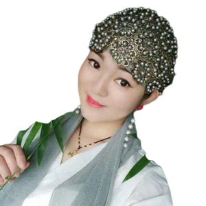 หรับผู้หญิงผ้าโพกหัวผ้าโพลีเอสเตอร์ผูกโบว์แบบปรับแต่งได้หมวกแก๊ปผ้าโพกหัวสไตล์อาหรับพิมพ์ลายระบายอากาศได้ผ้าทอสี่ชิ้น - Product Image 1