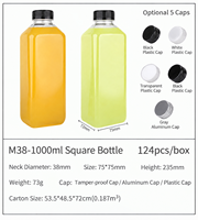 Bouteille carrée jetable en PET de 1000 ml avec bouchon à vis pour jus et soda, sérigraphiée