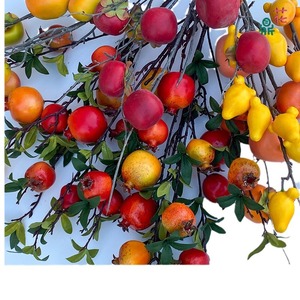 Fleur de grenade en soie à 7 têtes, 89 cm de long, avec 7 fruits et 16 feuilles pour décoration intérieure - Product Image 2