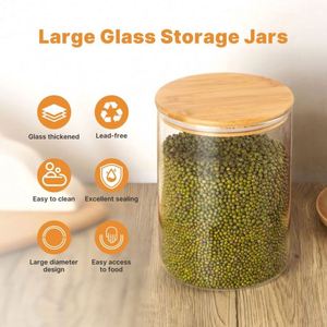 Assorted Airtight Glass <b>Jar</b> <b>Kitchen</b> Glass <b>Jar</b> Container With Bamboo Lid <b>for</b> <b>Storage</b> Custom Cylinder Sealed Air Tight - Product Image 5