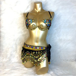 Samba karnaval tel sutyen ve kemer seti el yapımı 4 adet oryantal dans tel sutyen + oryantal dans kalça eşarp 320 adet paraları - Product Image 1