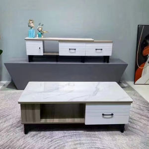 Muebles Modernos para Sala de Estar, Mesa de Centro de Madera con Tapa de Mármol Blanco y Juego de Mesa para <span class=keywords><strong>TV</strong></span> para Sala de Estar - Product Image 6