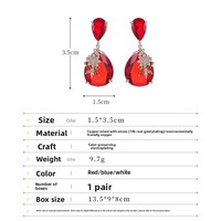 Boucles d'oreilles pendantes de luxe pour femme en zircon, bijoux vintage, aiguille en argent, fleur rouge, goutte d'eau, zircon