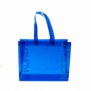 Sacs de shopping imperméables personnalisés en PVC, sacs fourre-tout de luxe en PVC avec logo, sacs de shopping en plastique personnalisés avec poignée - Product Image 1