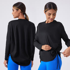 <span class=keywords><strong>Camiseta</strong></span> <span class=keywords><strong>Nueva</strong></span> Holgada de Manga Larga con Cordón, Secado Rápido, Transpirable, para Mujer, Top Deportivo, Top de Yoga - Product Image 6