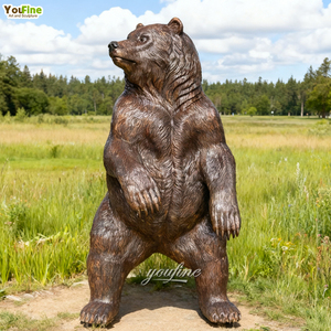 YOUFINE 大型等身大 屋外ブロンズ グリズリーベア像 庭園芝生オーナメント 彫刻 歓迎装飾庭 販売用 - Product Image 1