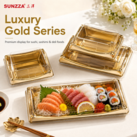 Sunzza Boîte à emporter pour sushis Plateau à sushi en plastique bleu transparent avec couvercle anti-buée Conteneur rectangulaire à emporter pour sashimi